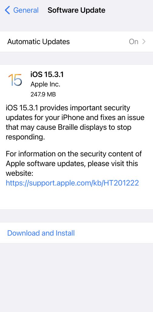ข้อมูล Firmware ของ iPhone ซึ่งเป็น iOS 15.3.1 เน้นอัพเดทด้านความปลอดภัย