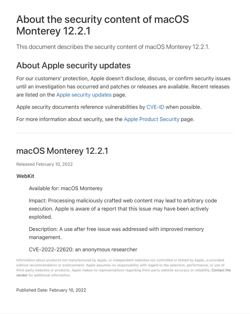 ข้อมูล Firmware ของ macOS Monterey 12.2.1 เน้นอัพเดทด้านความปลอดภัย