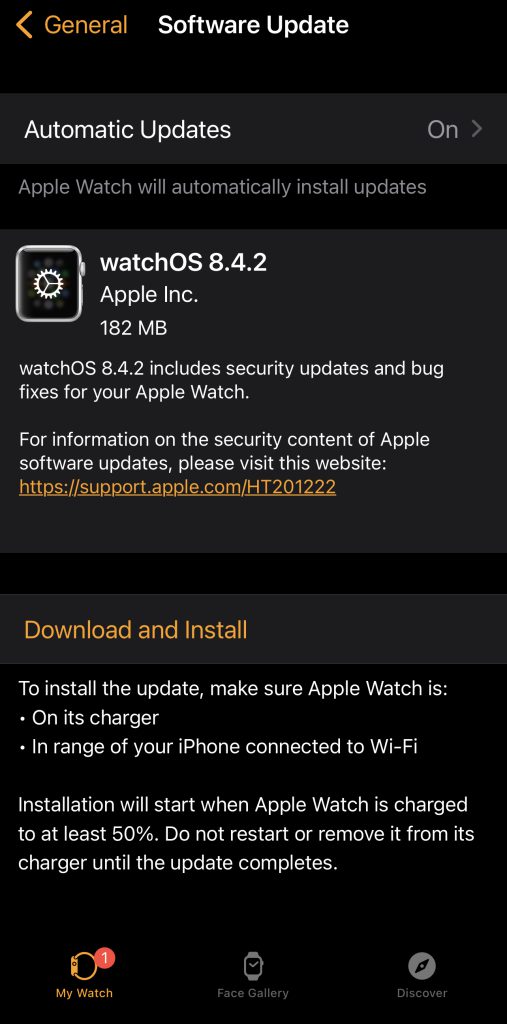 ข้อมูล Firmware ของ Apple Watch ซึ่งเป็น watchOS 8.4.2 เน้นอัพเดทด้านความปลอดภัย